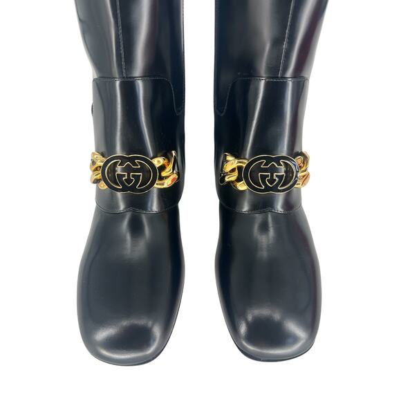 Gucci Interlocking GG Chain Patent Leather Knee Boots - Picture 7 of 16